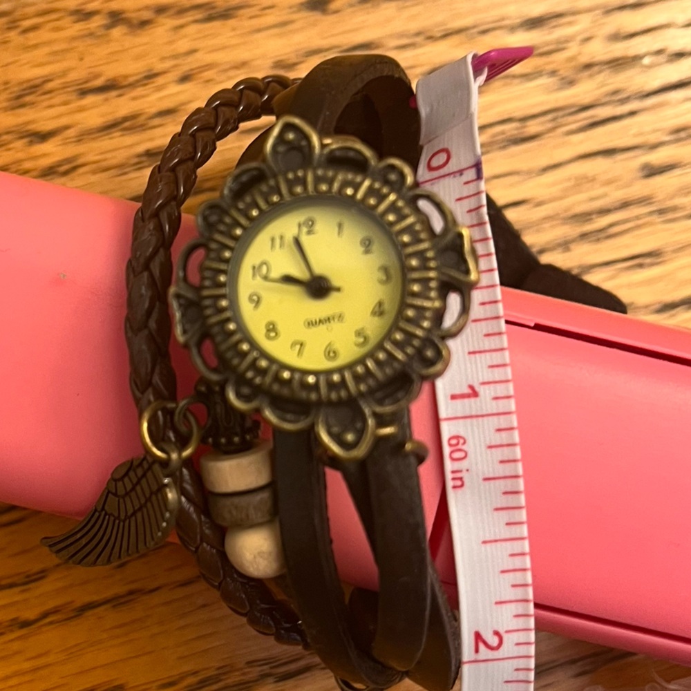 Steampunk renaissance festival medieval style wrist Watch wood and feather